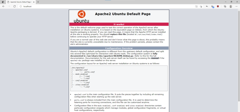 Приветственная страница веб-сервера Apache на Ubuntu